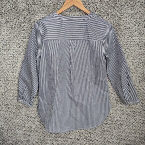 Talbots Top Womens XS Black Oversized Striped‎ V Neck Long Sleeve Blouse - Picture 7 of 7